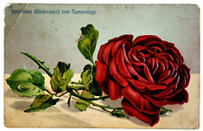 Postcard Red Rose Flower Congratulations On Your Name Day German Embossed picture