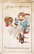 Joyous Christmas c1915 Postcard Boy Eating Meal Christmas But Once A Year picture