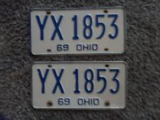 MATCHING PAIR 1969 '69 OHIO OH. O. LICENSE PLATE ~ YX 1853 ~ WHITE & BLUE NICE picture