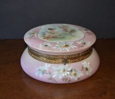 Rare Large Antique Nakara Opal Glass Dresser Box, Pink with Cherubs, CF Monroe  picture