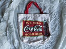Vintage 1990 Coca Cola Striped Canvas Tote Bag Red White picture