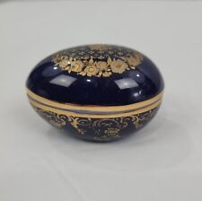 Vintage Limoges Castel France Small Colbalt Blue & 22K Gold Egg Trinket Box picture