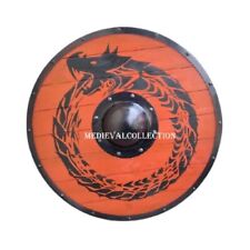 Medieval New Wooden Red Dragon Round Shield ~ Viking LARP Reproduction Shield ~ picture