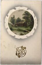 Antique Cristmas Postcard English Countryside Embossed Beautiful picture