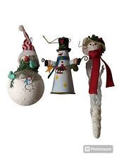 Snowmen Christmas Ornaments Glass And Tin Lot Of Three Holiday Collectibles picture