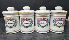 4 Porcelain Apothecary Pharmacy Jars Aspirin Cotton Gauze Japan Bathroom Vanity picture