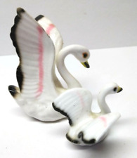 Vintage Miniature Bone China SWAN Figurines W/ Pink Stripes - Lot of 2 picture