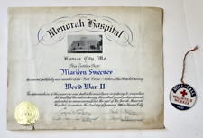 Menorah Hospital Red Cross World War II certificate and roll call tag Jewish picture