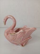 Vintage Unmarked Pink Swan Planter. 3 Ridges On Bottom. Gold Accents. 5x5