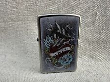 Zippo Windproof Lighter With Tattoo Style Heart, Bird, & Logo, 29874 ~ Used picture