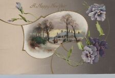 A Happy New Year Winter Scene Cottage Posted Vintage Divided Back Post Card picture