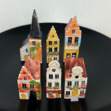 Brussels Belgium Hand Painted Ceramic Miniature Village Houses Buildings 6 Pc. picture