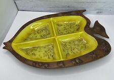 Vintage Treasure Craft Yellow Brown Fish divided serving tray dish hors d’oeuvre picture