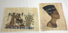 (2) Vintage Egyptian Handmade Souvenir Art Paintings On Papyrus Paper picture