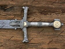 Hand Forged Damascus Steel King Solomon Crusader Sword ( Star of David pommel). picture