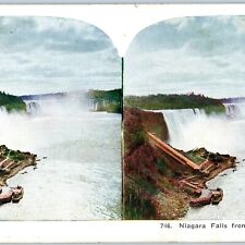 c1900s Niagara Falls, NY From Bridge Birds Eye Boat Real Photo Stereo Card V20 picture