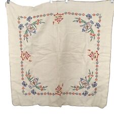 VTG Linen Tablecloth Hand Embroidered Coffee Pot Grinder Flowers Square Kitchen picture