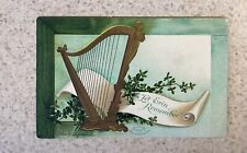 Clapsaddle Embossed St Patrick's Day Postcard Golden Harp Let Erin Remember picture