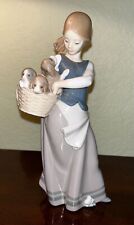 Lladro Figurine 1311 Girl With Basket of Puppies on Hip Retired 1977. No Box picture
