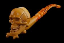 Skull W Bones Pipe Block Meerschaum-NEW Handmade W CASE#1372 picture