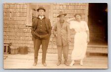 RPPC Men Woman Building Wooden Shingles Real Photo P286 picture