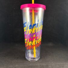 2019 STARBUCKS FLORIDA CLEAR ACRYLIC PLASTIC PINK LID GRAPHIC TUMBLER STRAW NEW picture