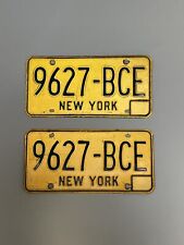 Vintage 1970s New York State License Plates Pair 9627-BCE Yellow Blue picture