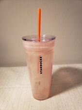 Starbucks 2017 Rare Glass Coral Pink Swirl Venti 20oz Tumbler W/Lid Straw New picture