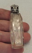 RARE ANTIQUE CUT GLASS BOTTLE STERLING SILVER TOP WITH ORIGINAL PERFUME DABBER picture