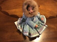 Adorable Vintage Alaskan Eskimo Baby Doll Hand Painted Real Fur Cloth Body  6” picture