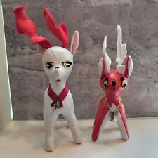 Vintage Christmas Reindeer Plush 1950s Japan Kitsch Holiday Decor Set Of 2 Retro picture