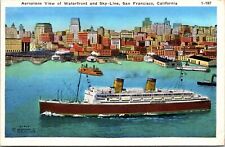 San Fransico California Airplane Aerial View Waterfront Skyline Ship Postcard picture
