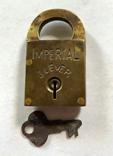 Antique IMPERIAL 3 Lever Brass Padlock w/ key picture