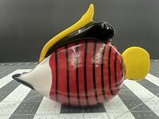 Vintage Glass Fish Murano Style Black Red Yellow White Heavy Paperweight picture