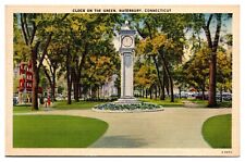 Vintage Clock on the Green, Waterbury, CT Postcard picture