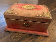 Antique French Red Velvet Victorian Trinket Box. picture