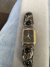Vtg Native American Hopi Indian Sterling Silver Band Black Turquoise and Watch  picture
