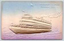 Chicago IL~SS Christopher Columbus Steamer~Blue Purple Airbrushed Embossed 1909 picture