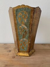 Vintage Italian Florentine Green and Gold Waste Basket picture