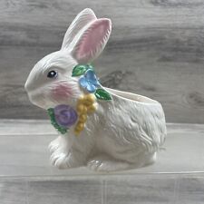 1996 White Bunny Planter Flowers Spring Rabbit Vintage Hermitage Pottery Easter picture