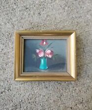 FRAMED ORIGINAL PAINTING MINIATURE Flower Signed Spain 3x3.5” Doll House? Rose picture