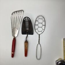 Vintage Red Wood Handled Cooking Utensils mixed lot picture