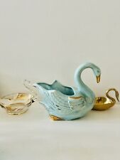 Vintage Royal Copley Blue Gold Ceramic Classic Decorative Swan Planter picture