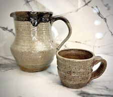 1976 Vintage Handmade Pottery 2 Set Pitcher Cup Signed Creech Mother’s Day Gift picture