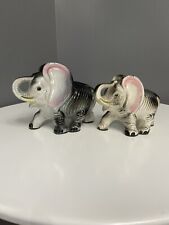 VTG 2 Gray Elephant Figurines W/Pink Ears Trunks Up Porcelain Japan Luck picture
