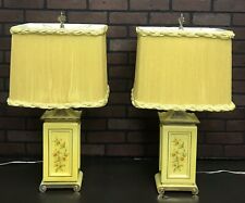 TWO PORCELAIN MATCHING REMBRANDT YELLOW FLORAL LAMPS.SILK SHADES.WORKING picture
