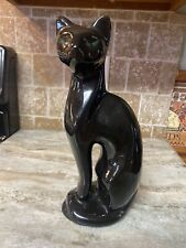 Vintage Black Ceramic Cat With Green Eyes 11