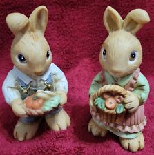 Vintage Homco Bunny Rabbit Figurines Harvest Fall Porcelain Set Of 2 1446 Taiwan picture