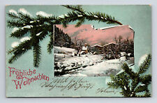 German Merry Christmas Frohliche Weihnachten Snowy Farm Postcard picture