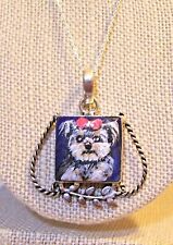 hand painted Yorkie Lapiz gemstone and .925 solid sterling silver 18